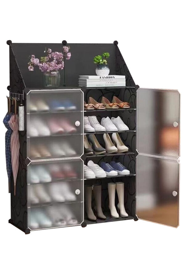 Shoe Rack Organizer With 2 Doors & 12 Compartments For 24 Pairs