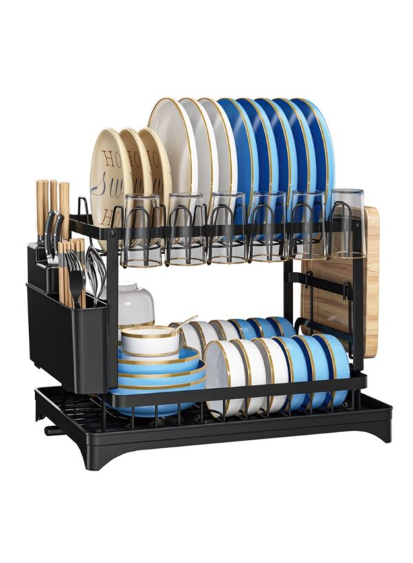 2-Layer Dish Drying Rack Large Capacity Dish Drainer Organizer Cup Holder
