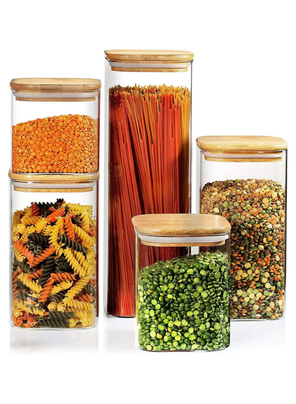 5 Pcs 0.75L/0.8L/1.1L/1.5L/2.3L Large Capacity Square Glass Storage Jars