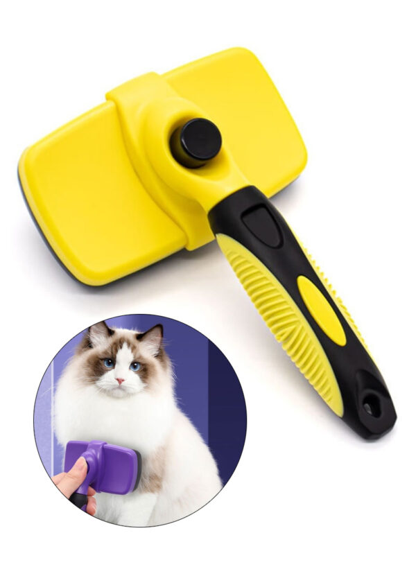 Dog Cat Hair Removal Brush Pet Hair Shedding Grooming Massage Comb, Size L - Yellow