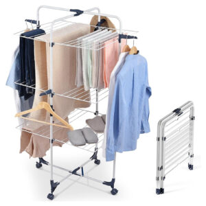 3-Tier Mobile Clothes Airer SQUARE RACK Foldable Hangers