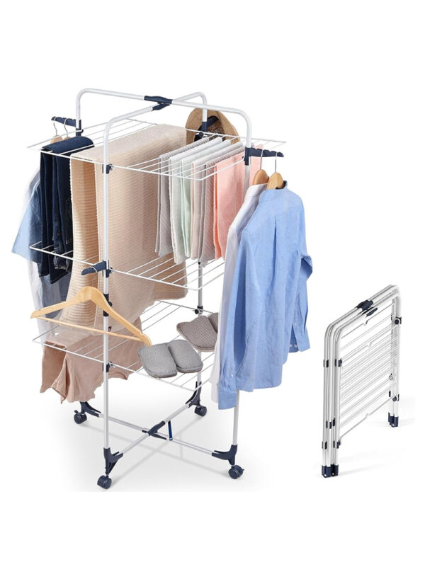 3-Tier Mobile Clothes Airer SQUARE RACK Foldable Hangers